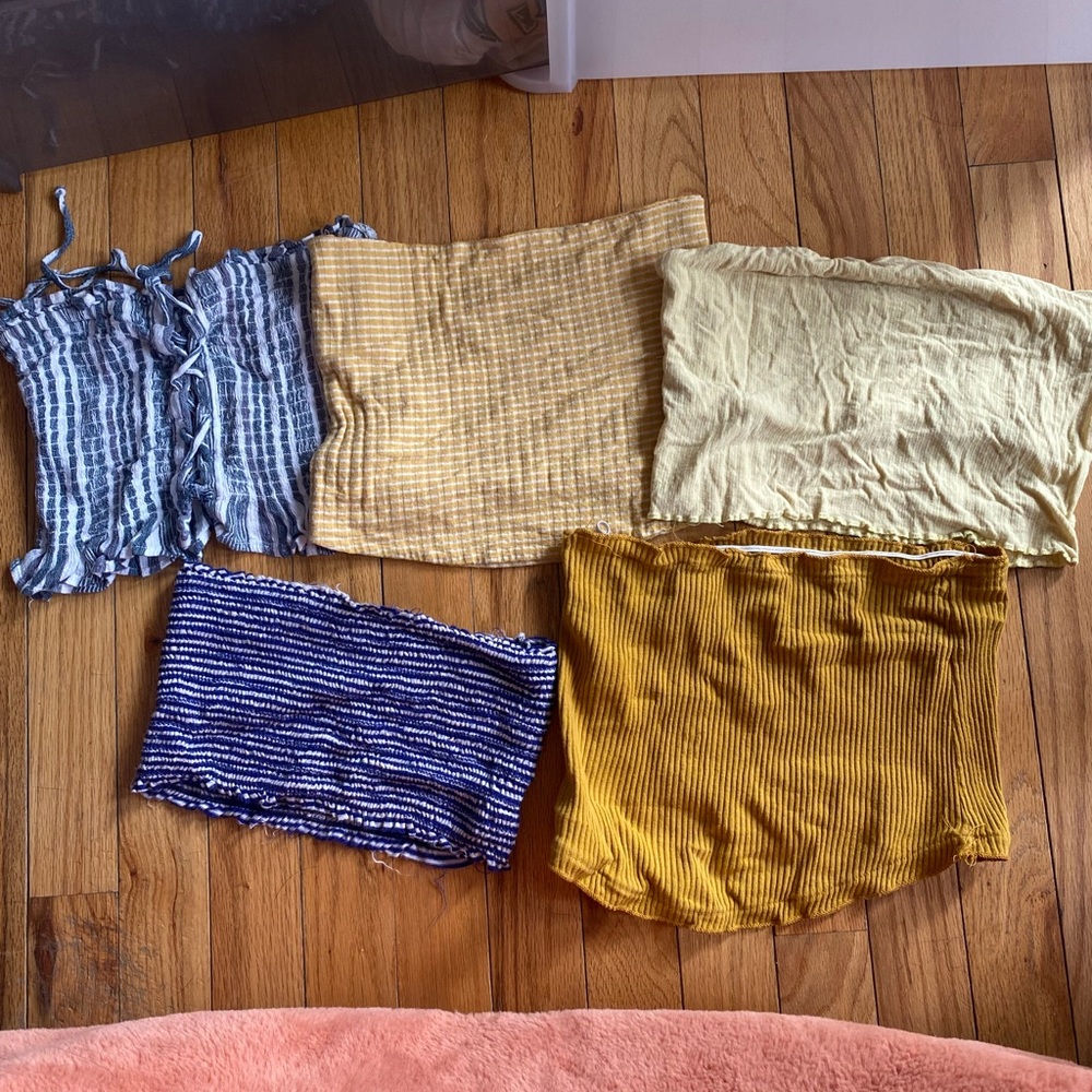 5 tube tops from various stores, size small-medium
